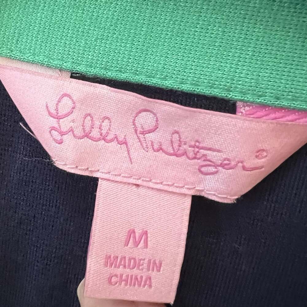 Lilly Pulitzer Knit Long Sleeve Dress Size Medium Belt Blue Green Gold Career - Picture 5 of 9